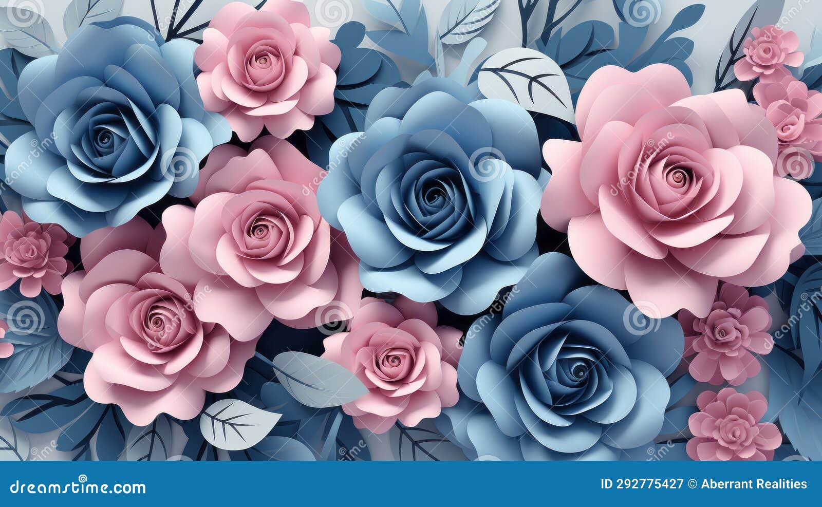 A Group of Blue and Pink Roses on a Gray Background Stock Illustration