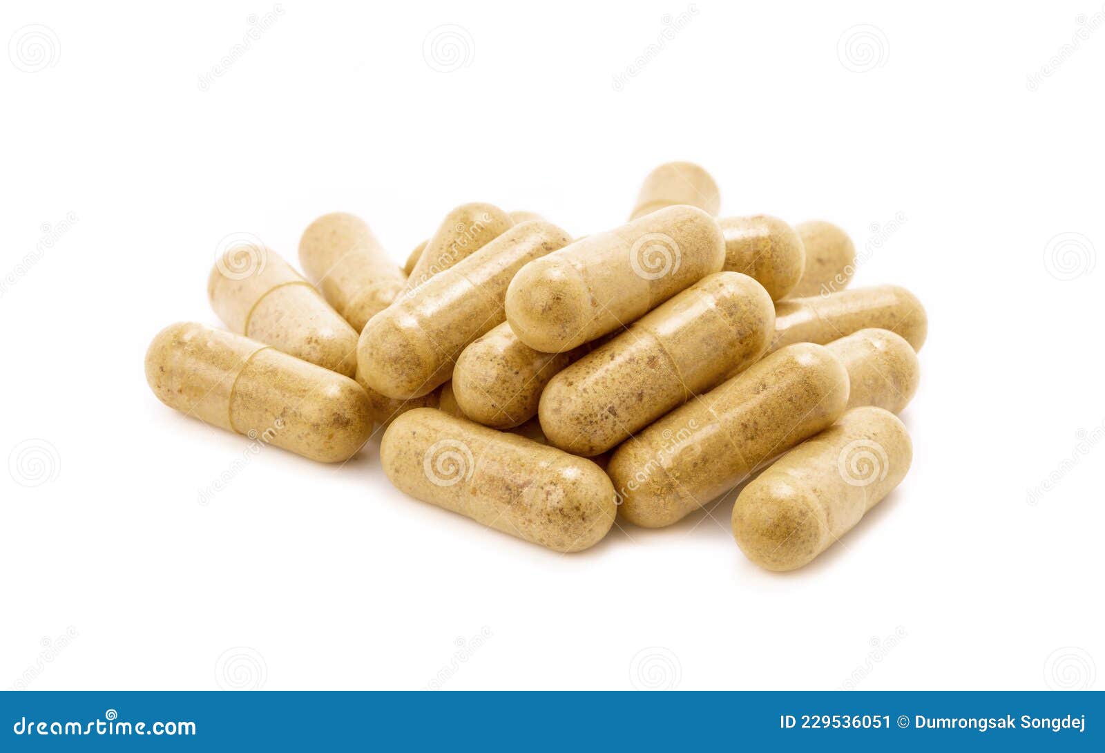 group of brown herbal supplement capsules for health