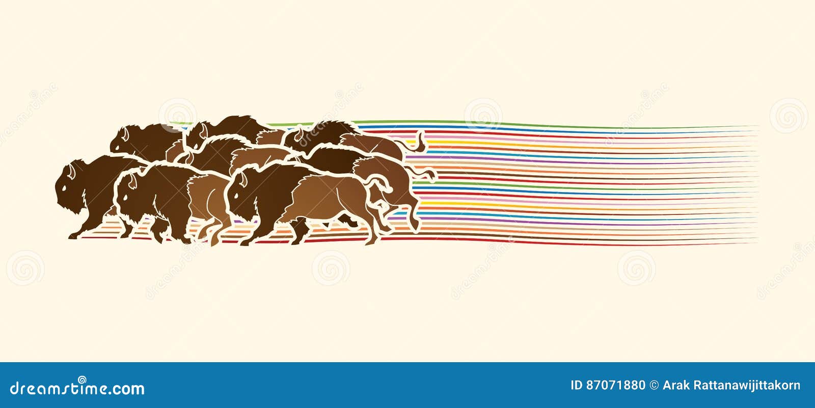 Group of buffalo running stock vector. of mammal - 87071880