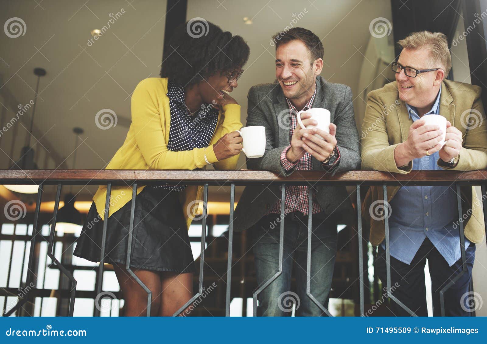 group business people chatting balcony concept