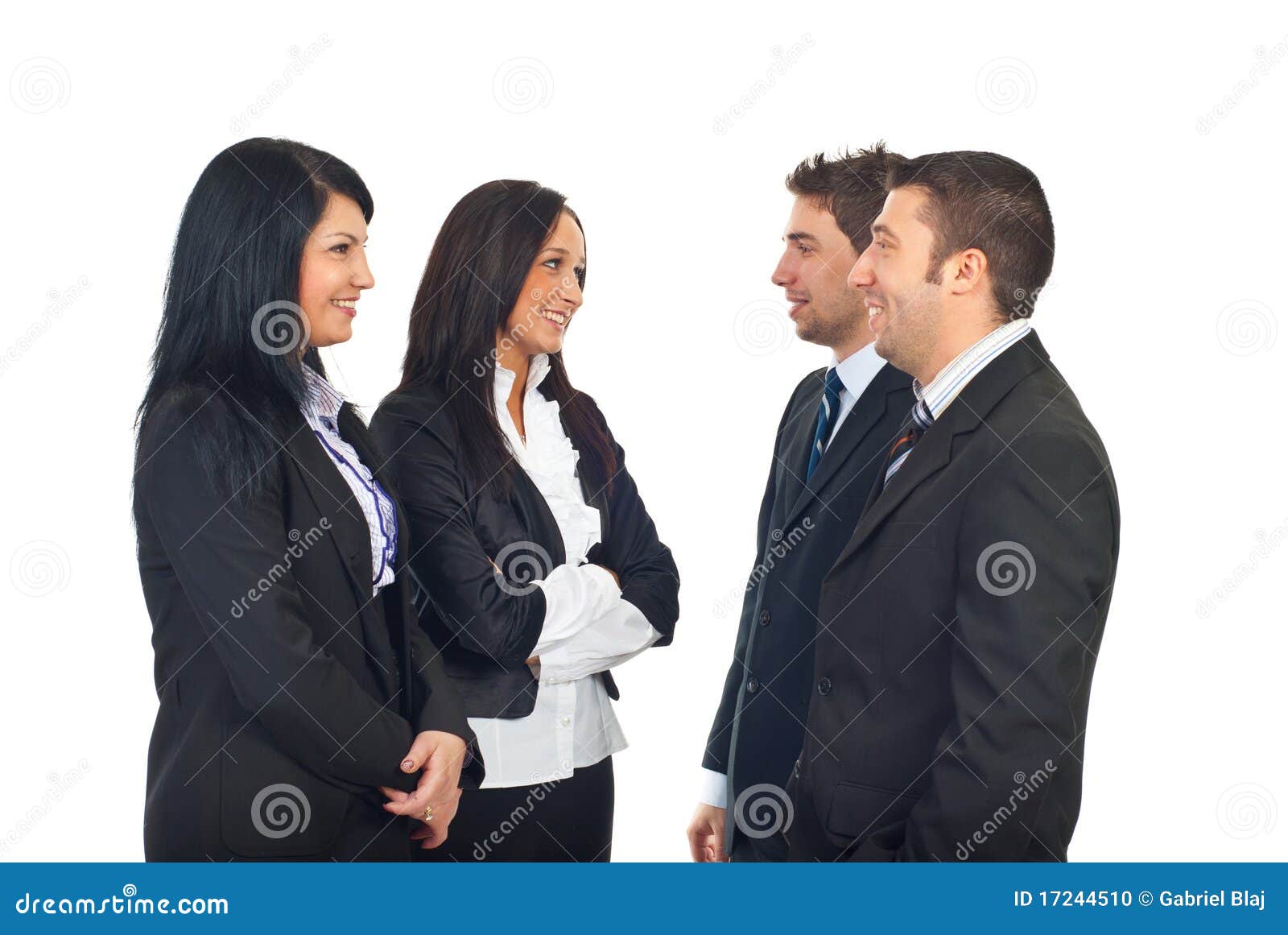 group of business people having conversation