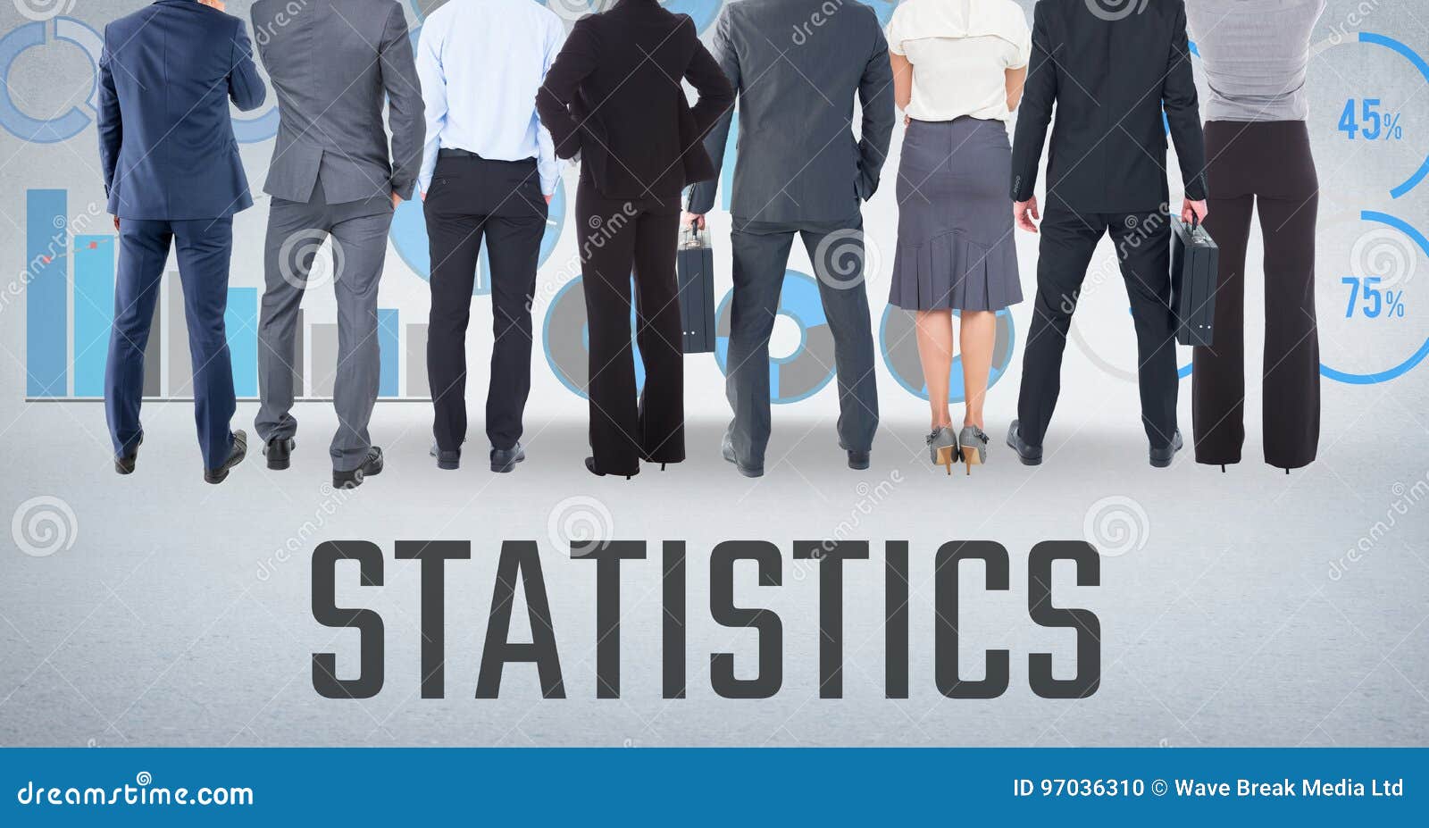 Group Of Business People Standing In Front Of Statistics Performance Charts Stock Illustration
