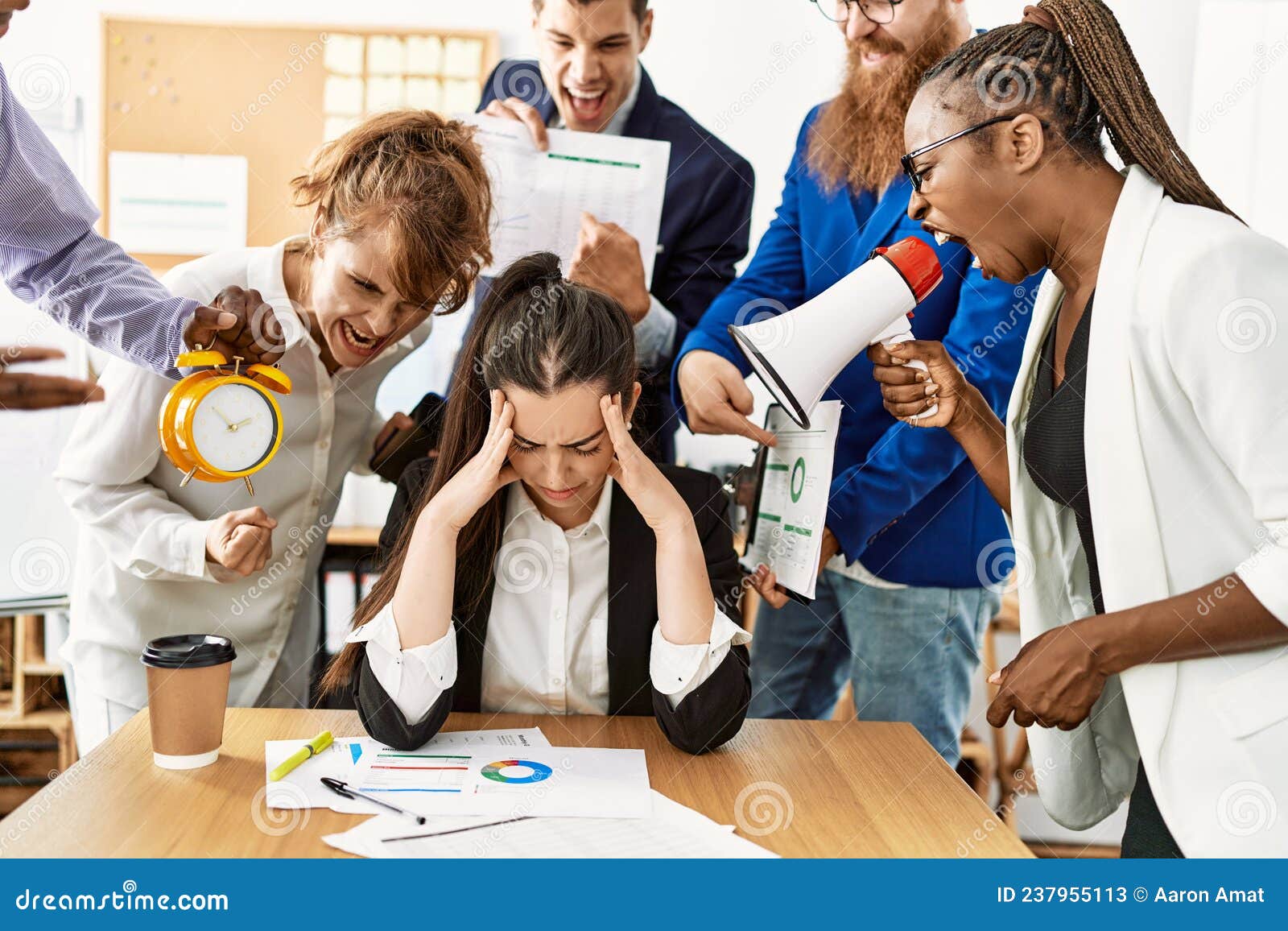 Group of Business Workers Screaming To Stressed Partner at the Office