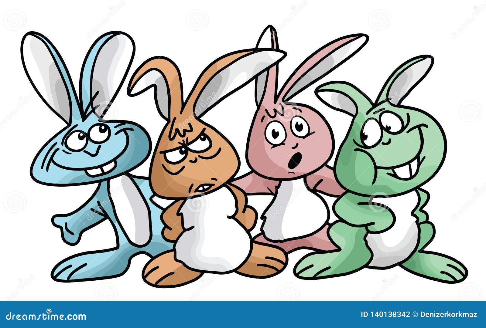 A Group of Cartoon Bunnies Posing for the Camera Vector Stock Vector