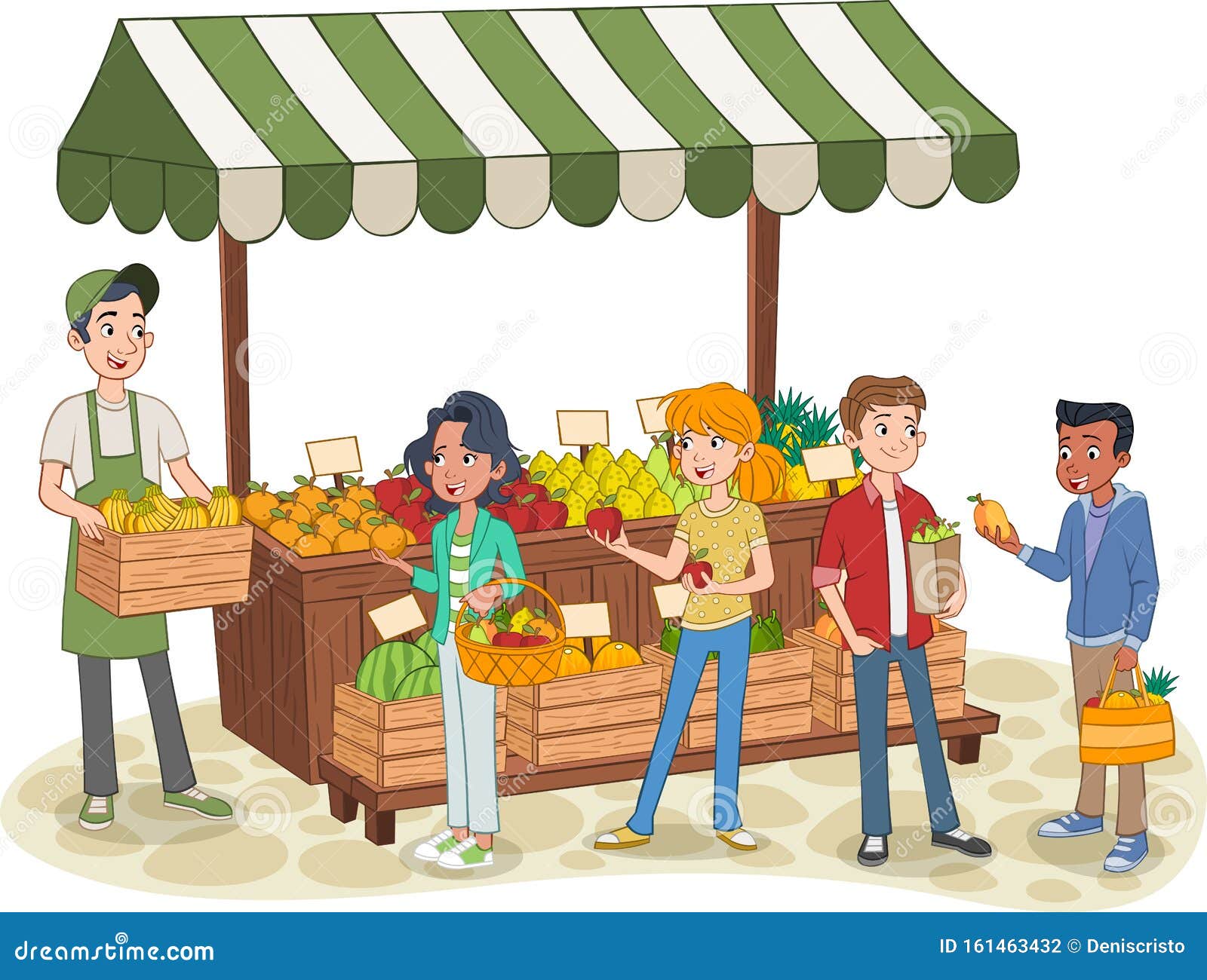 Group of Cartoon Teenager Buying Fruits at a Street Market Stand. Local  Farmer Selling Fresh Fruit on the Street Market Stock Vector - Illustration  of fruits, farmer: 161463432