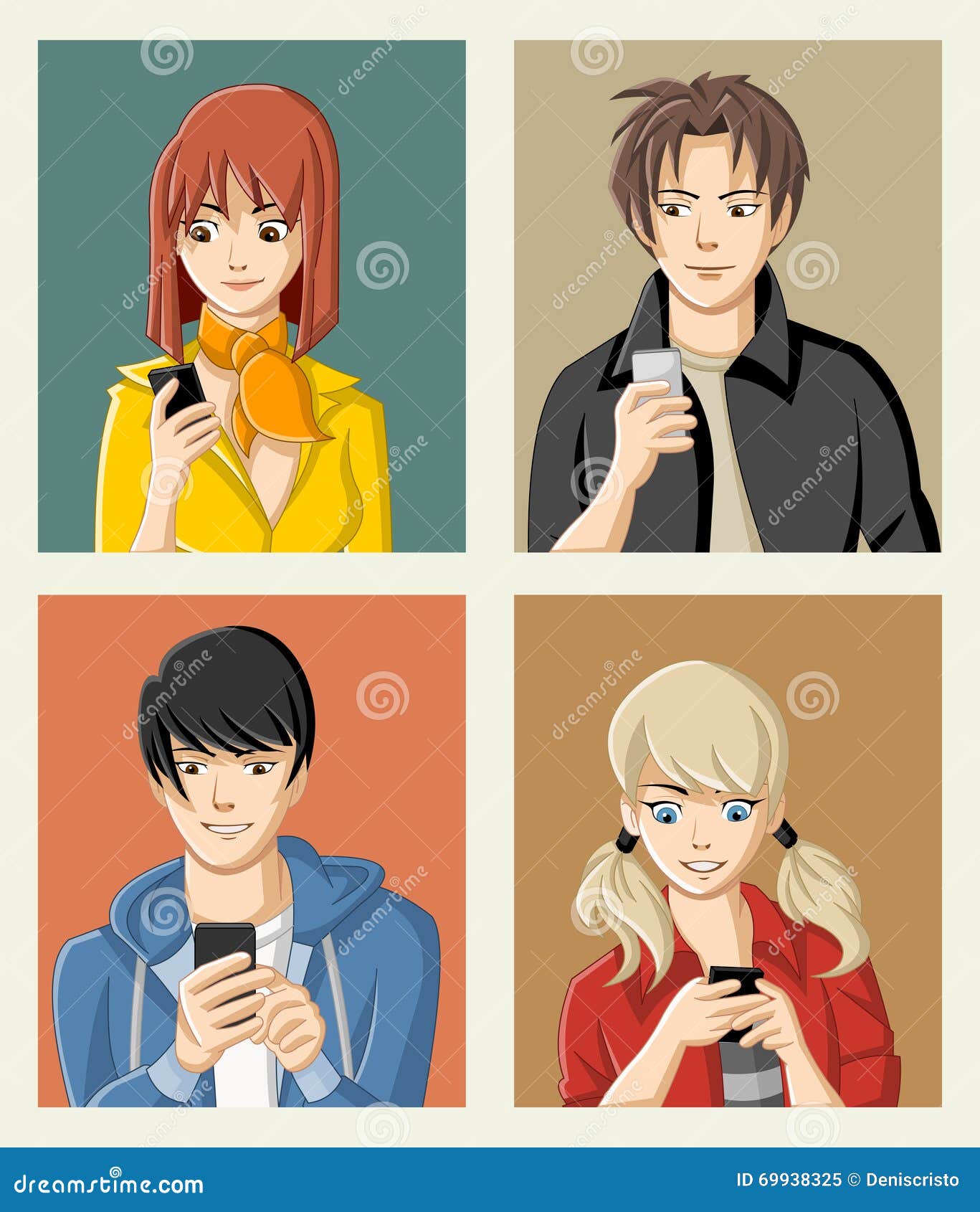 Group of Cartoon Young People with Smart Phones Stock Vector - Illustration  of gang, character: 69938325