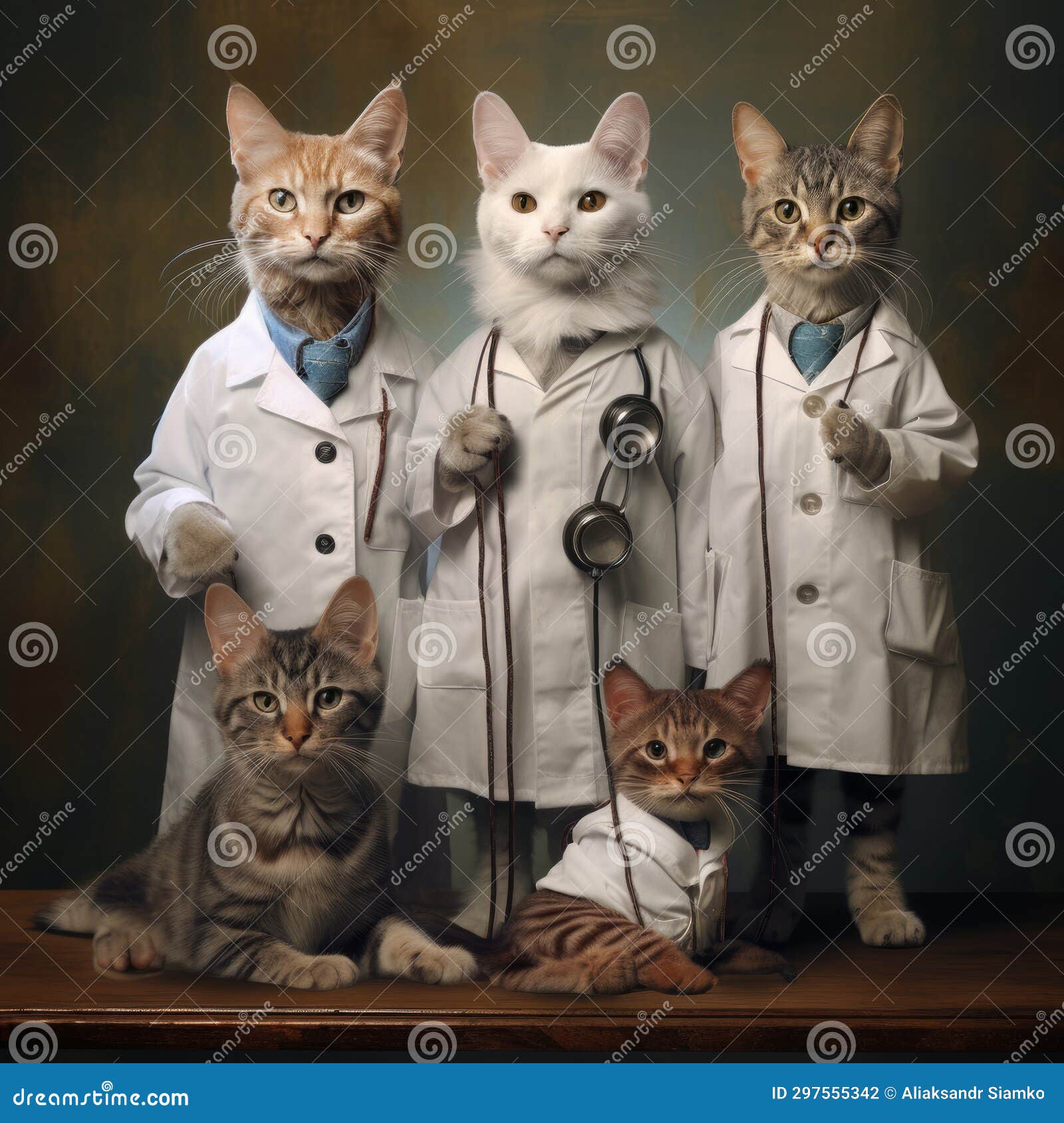 A Group of Cats Wearing White Coats Stock Photo Image of background