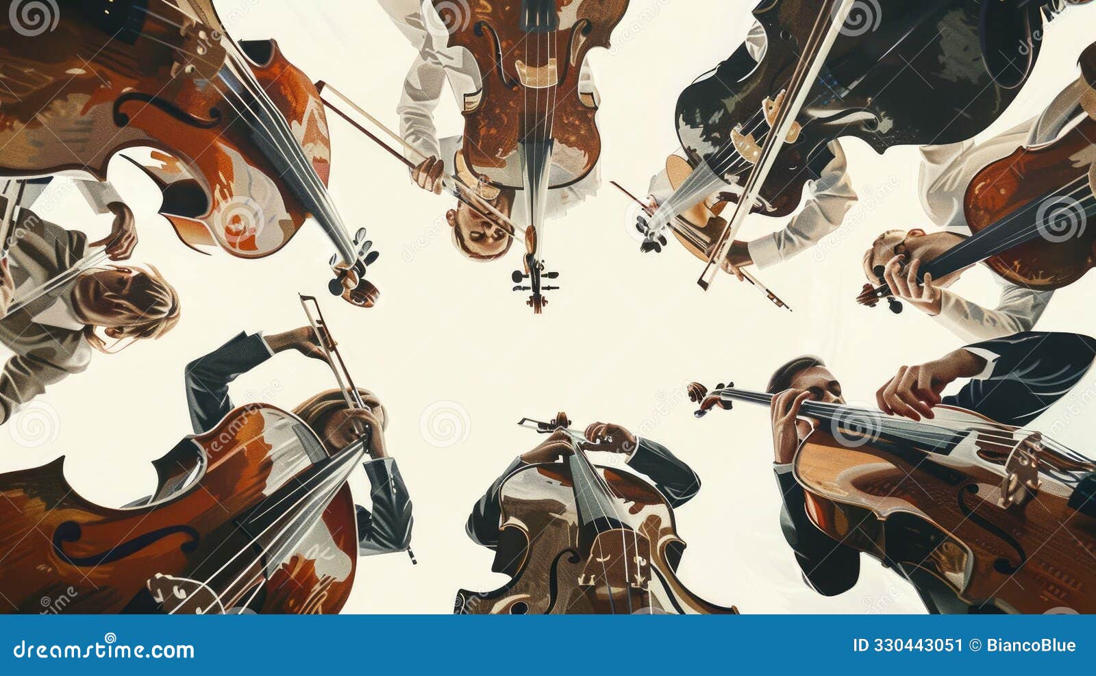 a group of cellists playing their instruments in a circle aig535