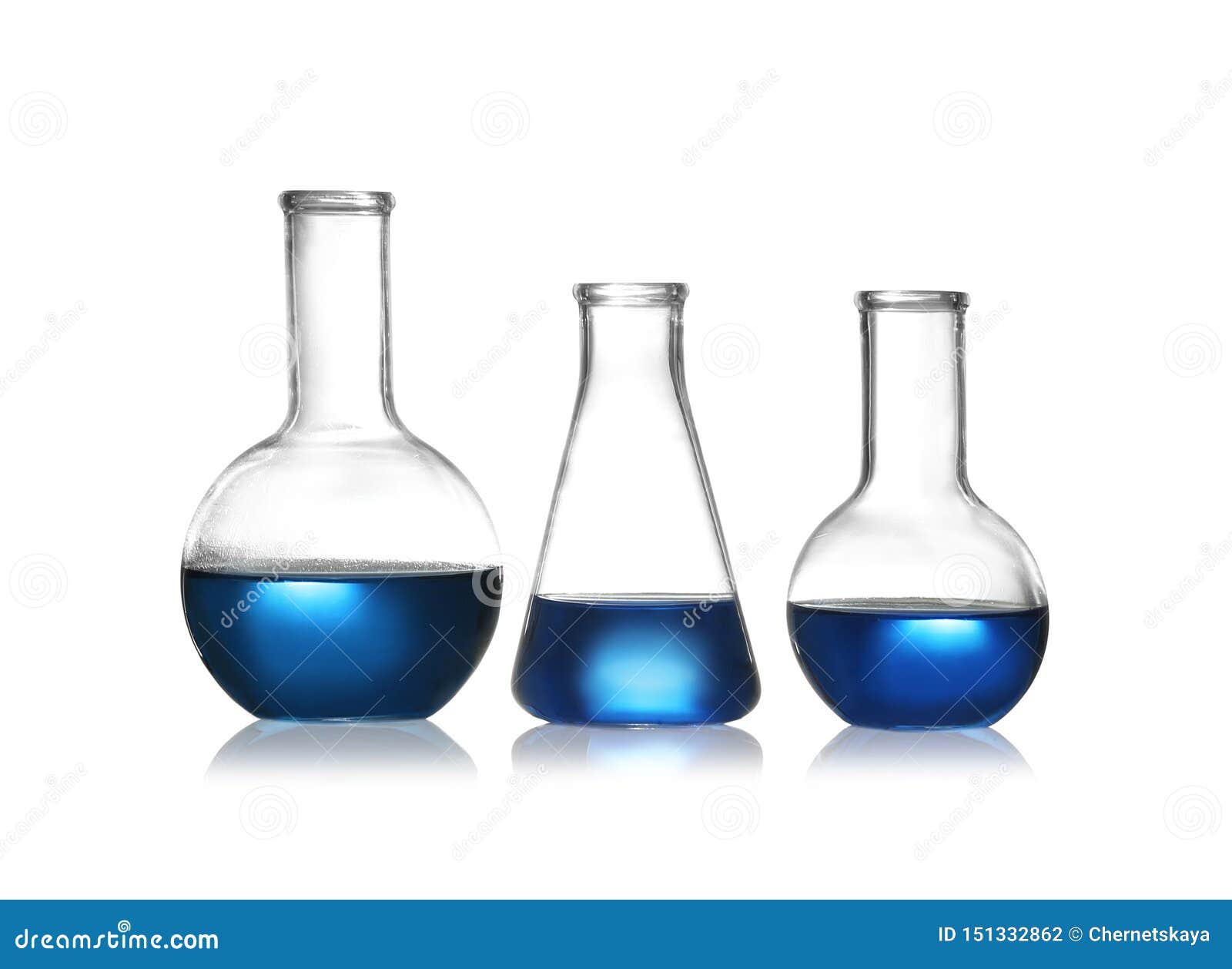 Group of Chemistry Glassware with Liquid Samples Stock Photo Image of