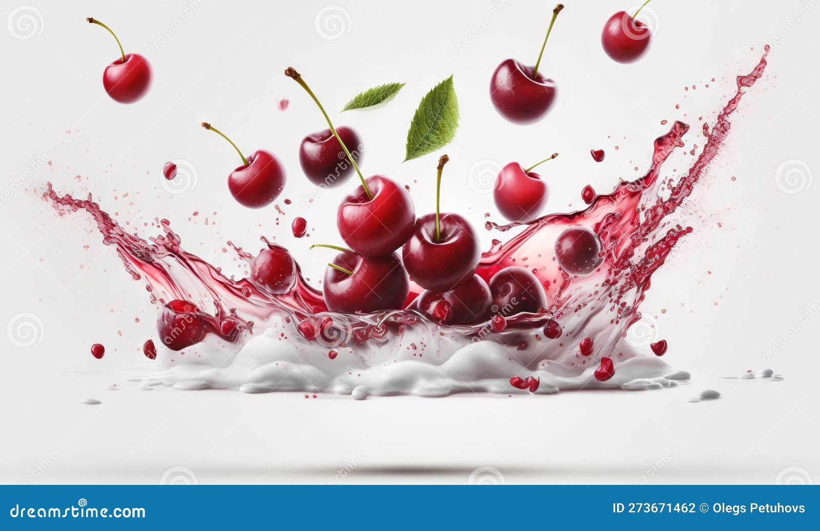 A Group of Cherries Splashing into a Milk Splash Stock Illustration Illustration of ripe