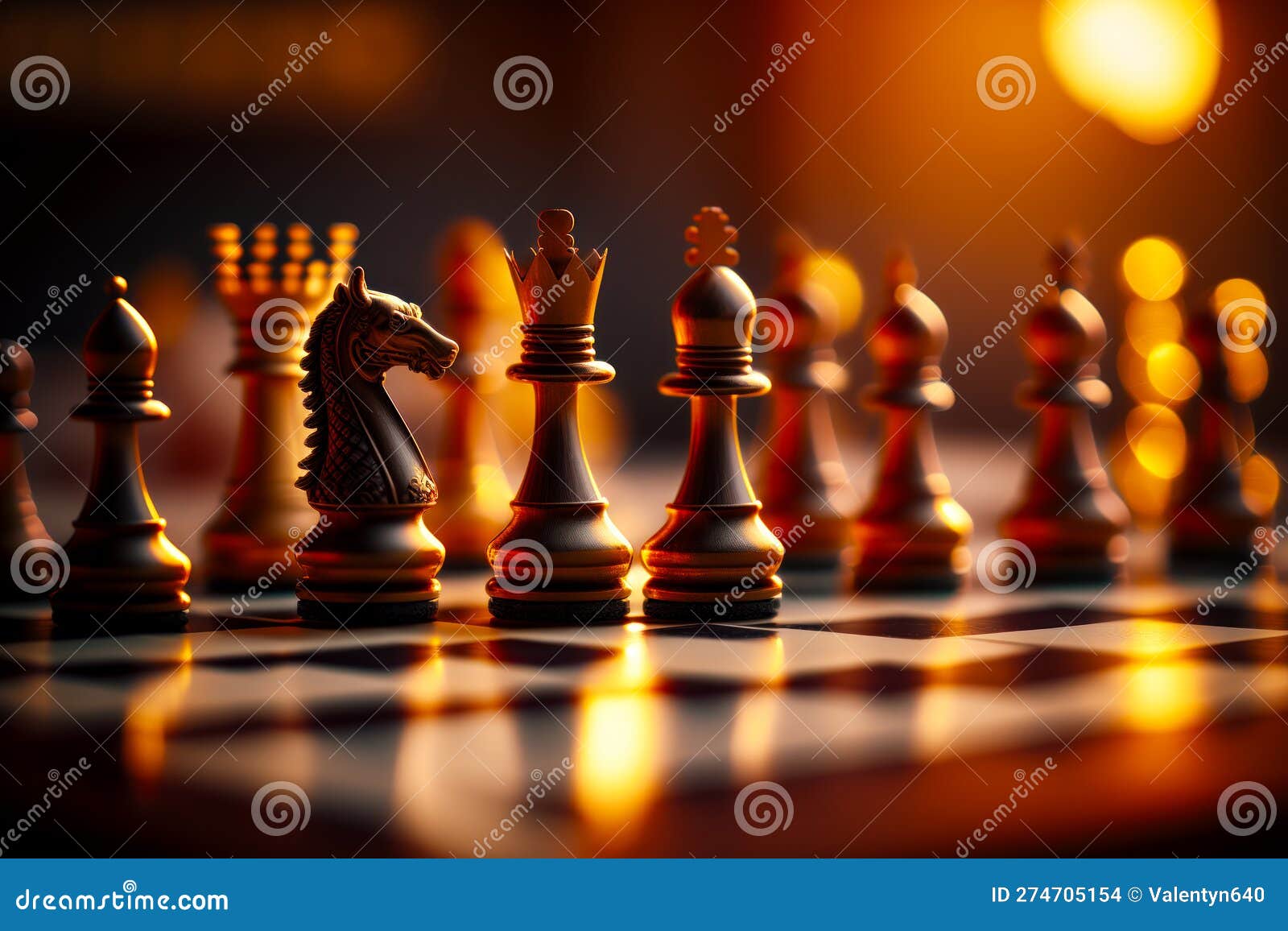 Chess piece on chessboard, competition success and strategy game play,  design created with Generative Ai Stock Illustration