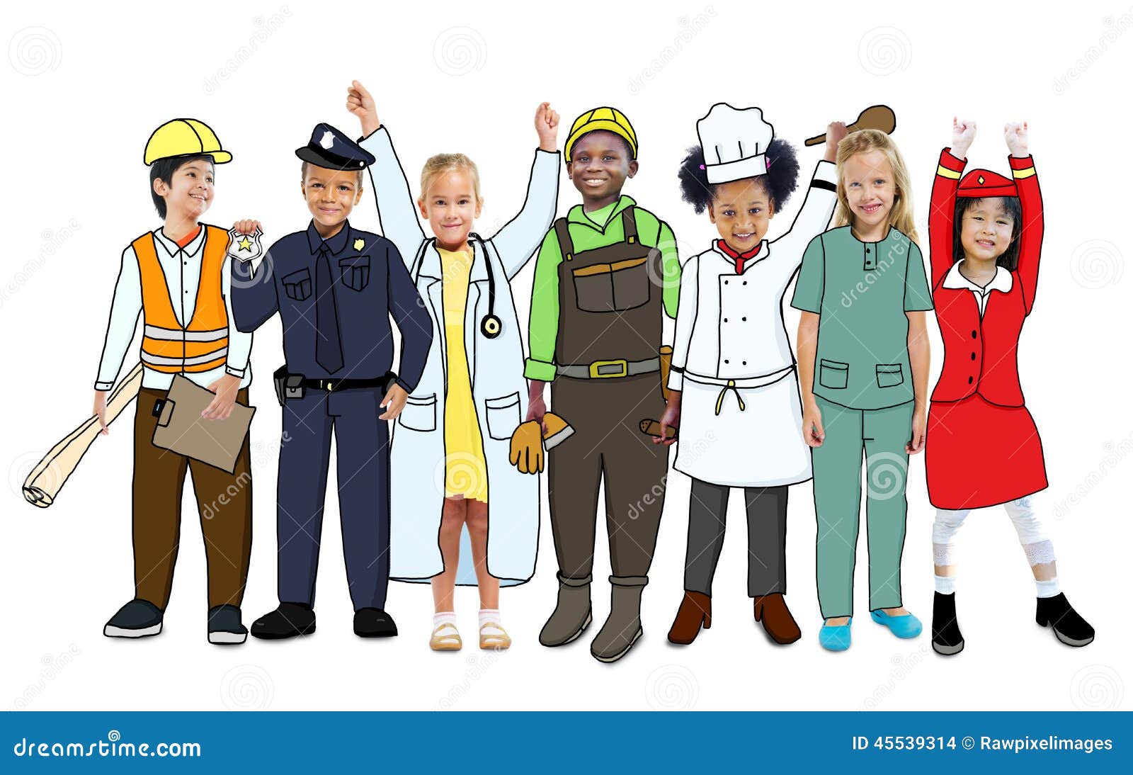 Group of Children in Dreams Job Uniform Stock Illustration
