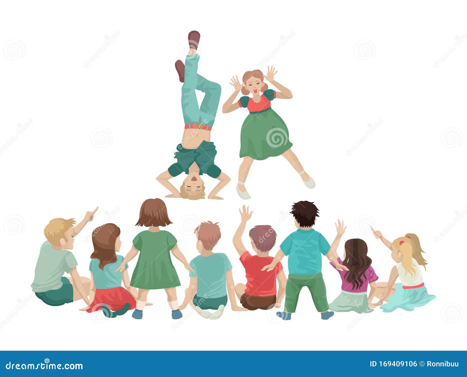 Children Stand in Front of a Group of Small Students. Fun Performance. Vector Illustration Stock Vector - Illustration of child, cartoon: 169409106 Children Stand in Front of a Group of Small Students. Fun Performance. Vector Illustration Stock Vector - Illustration of child, cartoon: 169409106