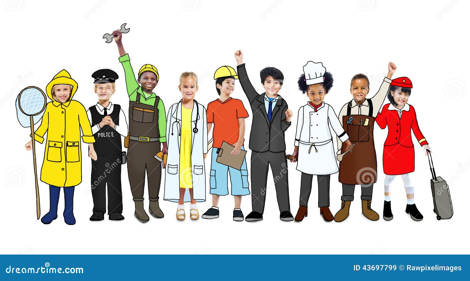 group of children with various occupations concept