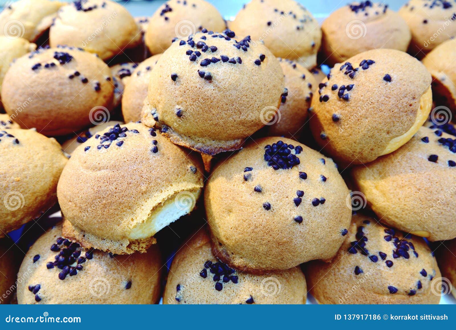 A Group of Chocolate Chips Coffee Bun Stock Photo Image of decorate