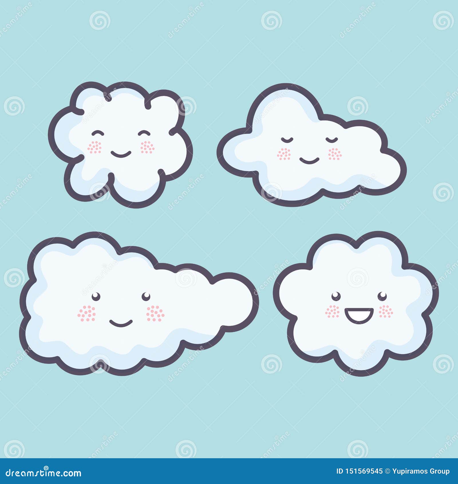 group of clouds sky weather kawaii characters