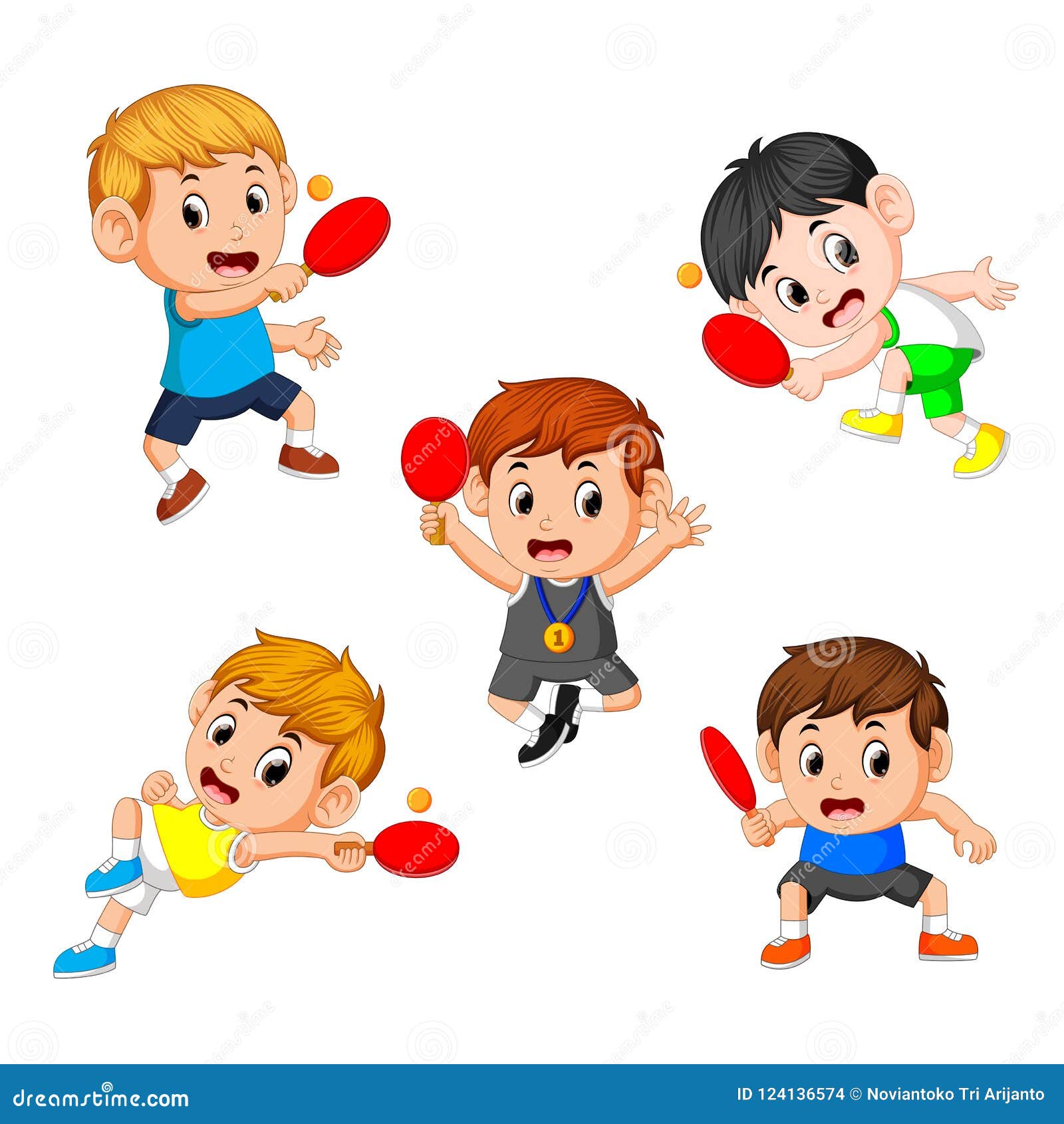 Group Collection of Various Positions of the Tennis Table Player Stock