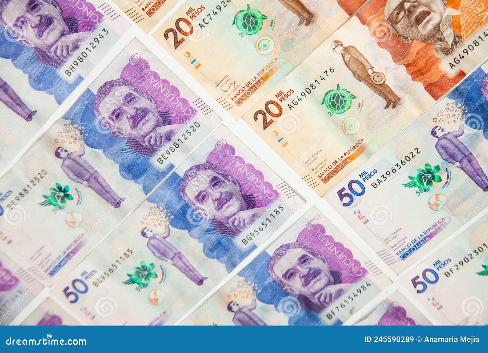 group of colombian banknotes. colombian money. finances background