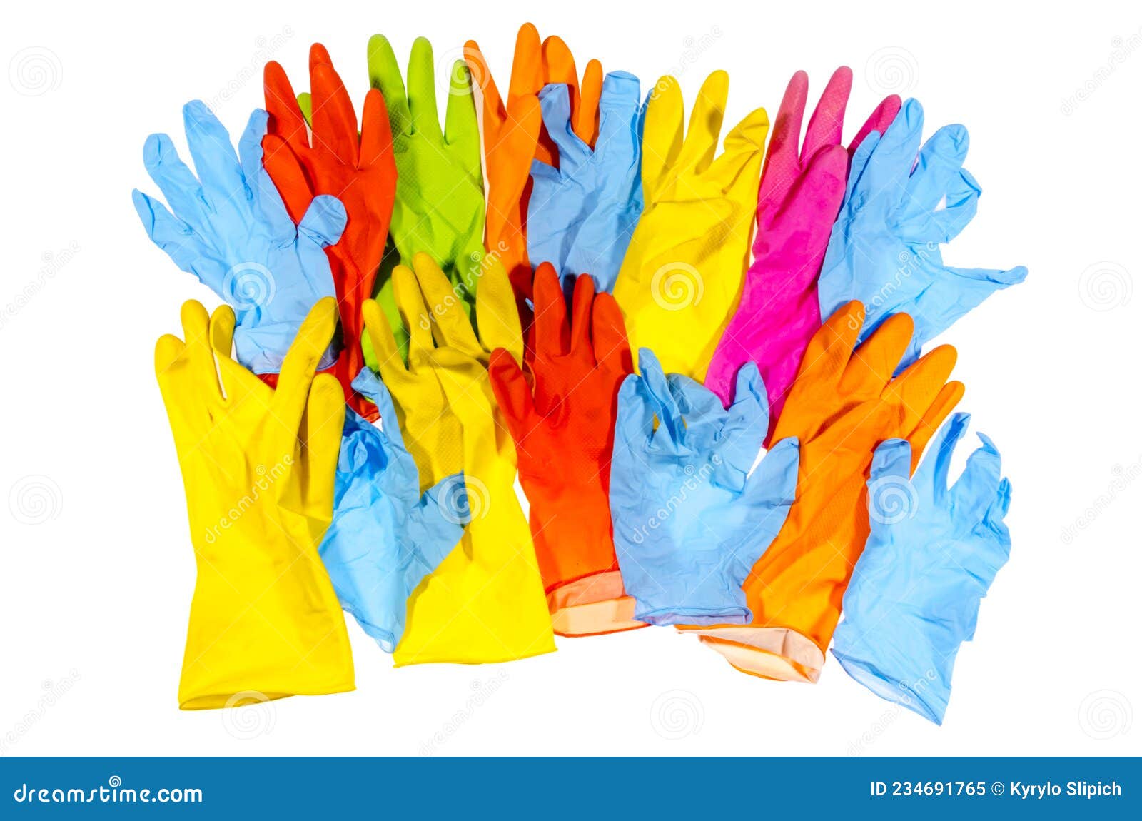 Group of Colored Latex Gloves Isolated on White Background. Stock Image