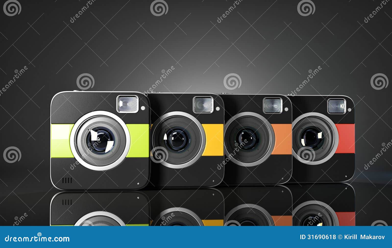 Group of Colorful Squared Cameras Stock Illustration Illustration of