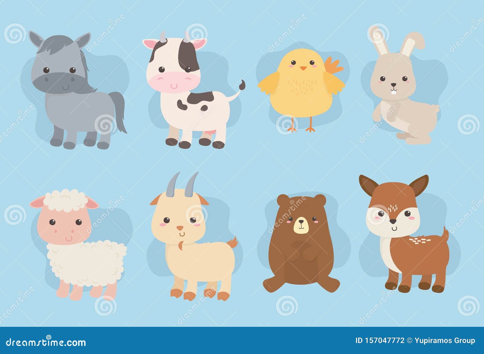 Group of Cute Animals Farm Characters Stock Vector - Illustration of  nature, adorable: 157047772