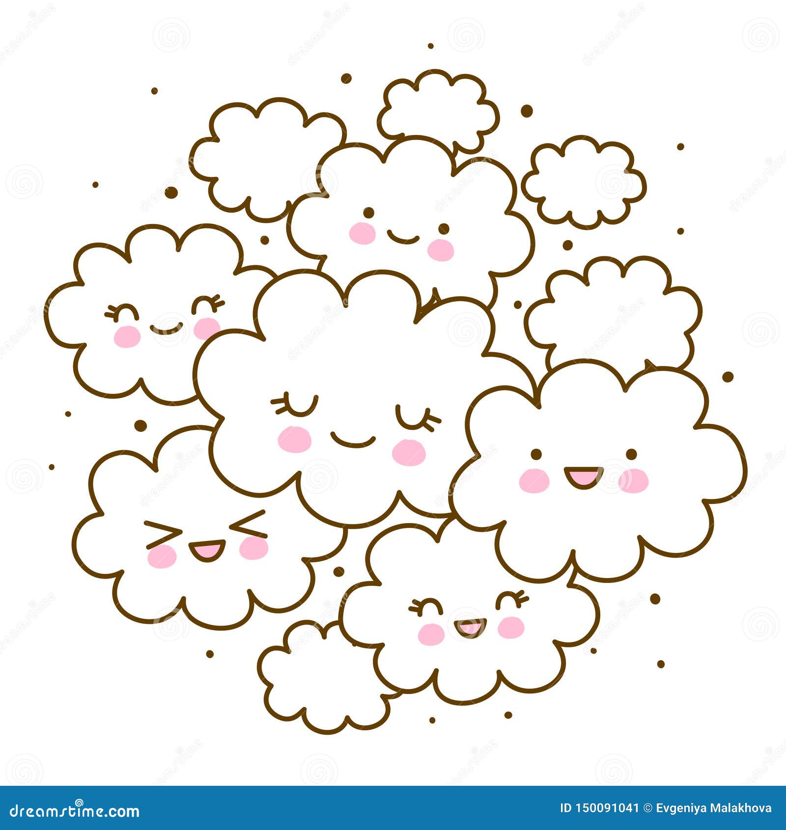 Group of Cute Cartoon Clouds Isolated Stock Vector Illustration of