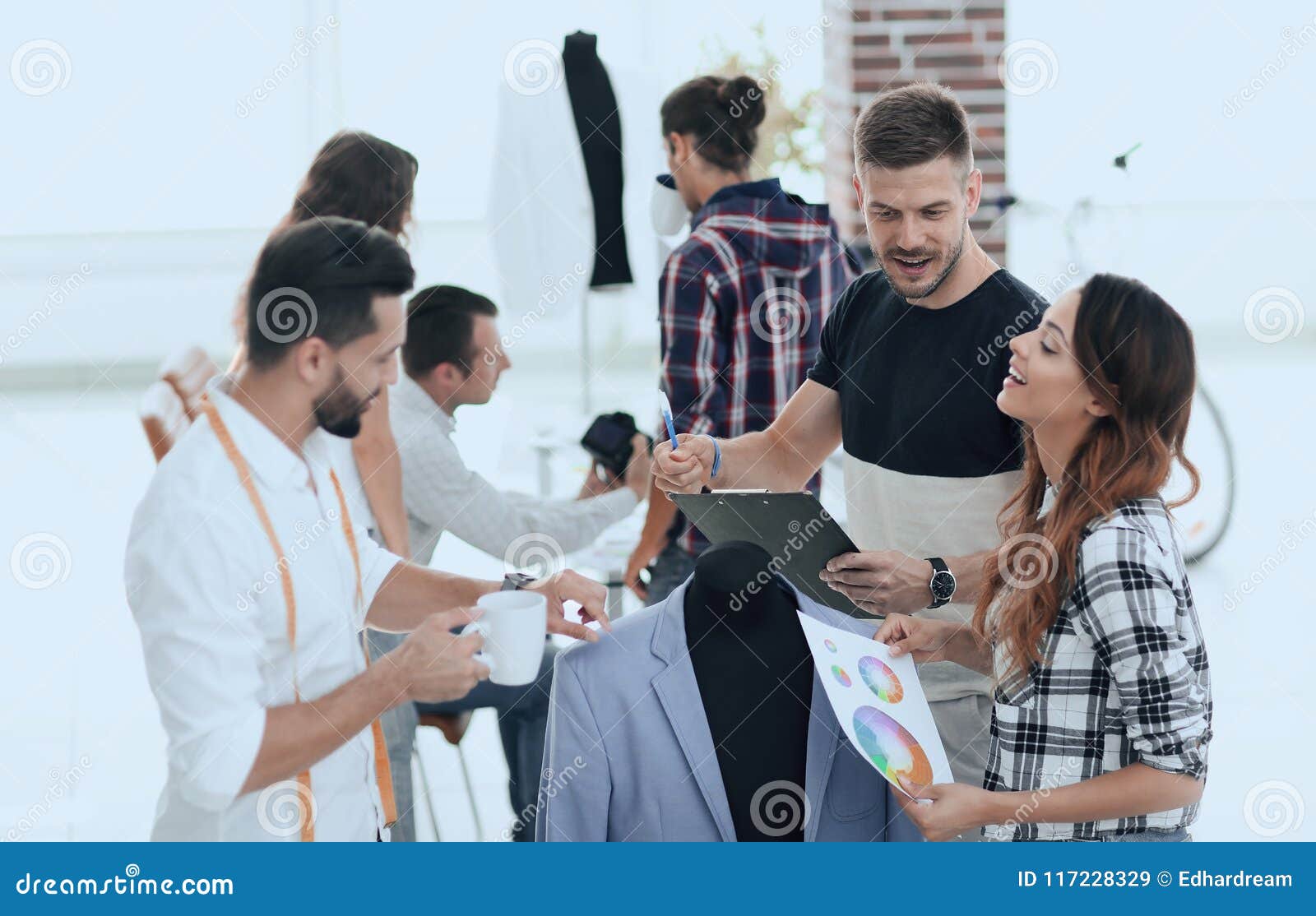 Group of Designers Discuss Men`s Suit Stock Image - Image of material ...