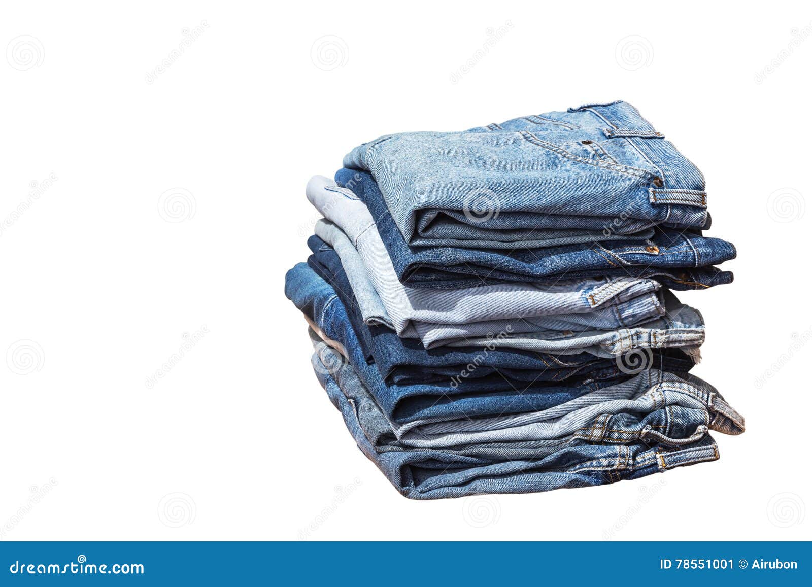 Group of Different Blue Jeans on White Background Stock Image - Image ...
