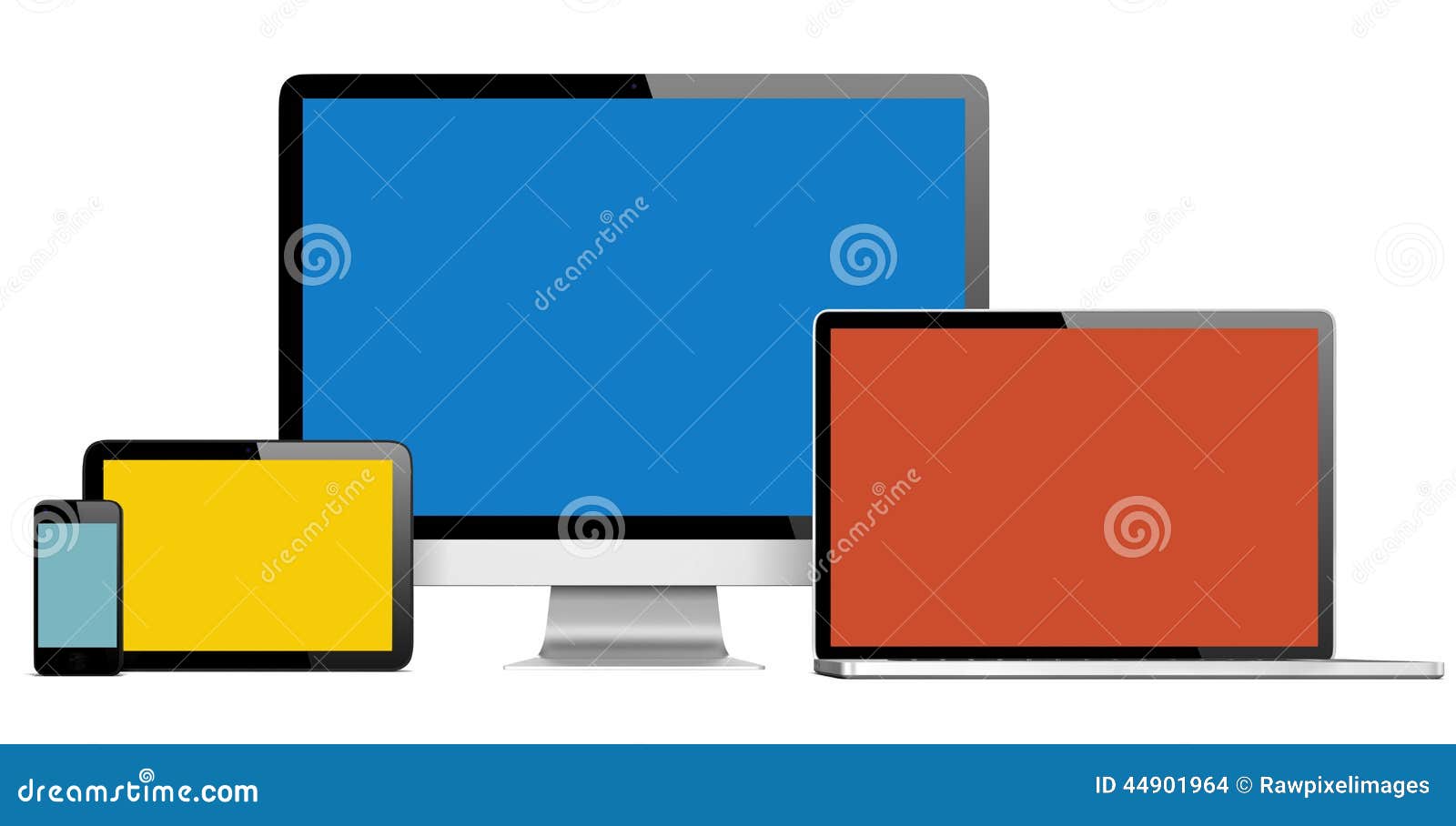 group of digital devices with colourful screens