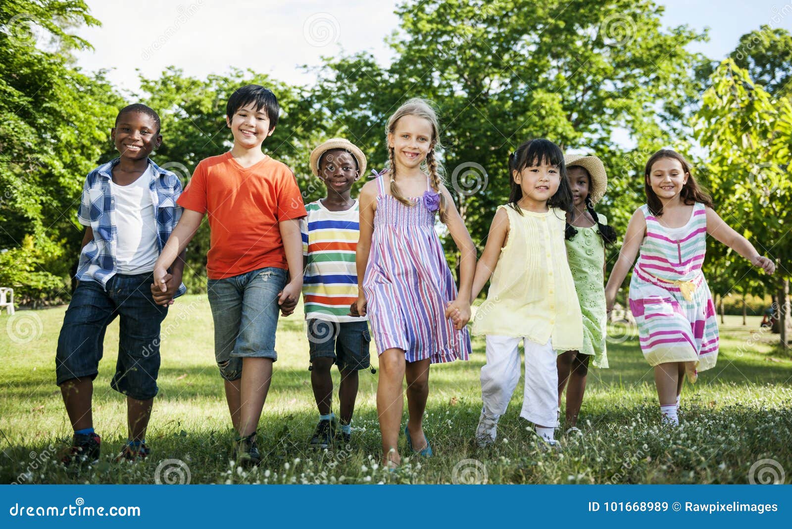 group of diverse kids having fun together in the park