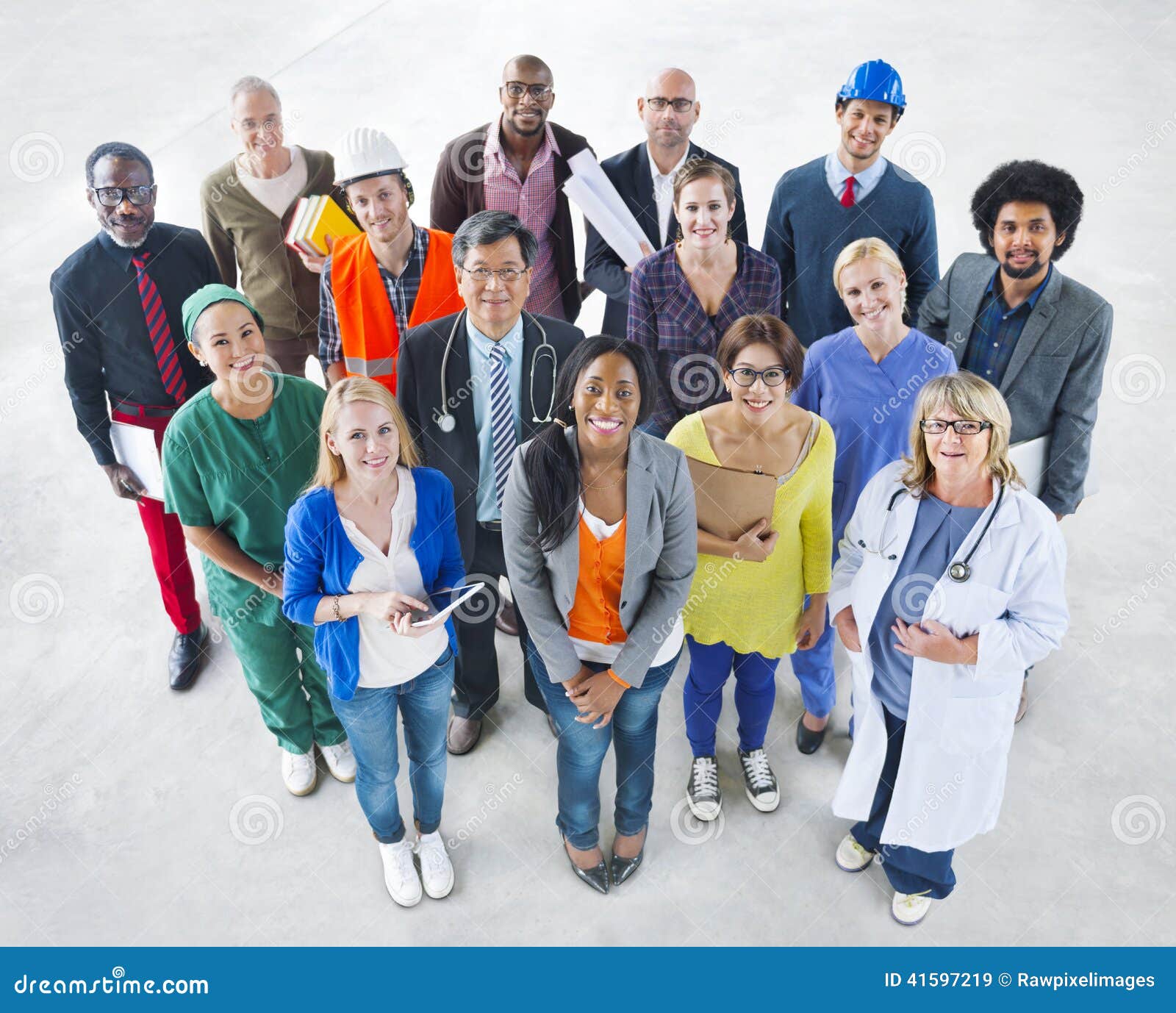 group of diverse multiethnic people with various jobs