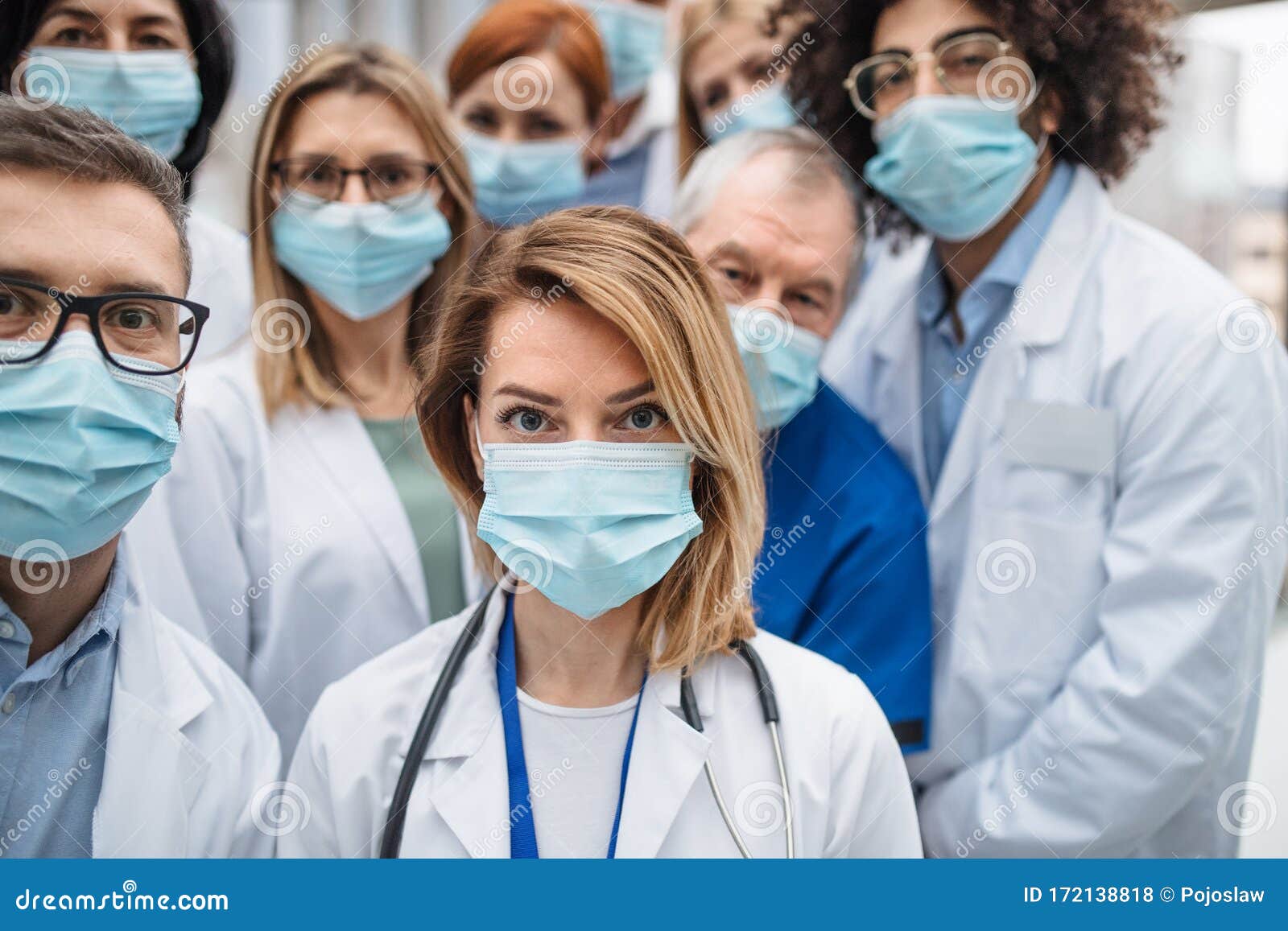 Group of Doctors with Face Masks Looking at Camera, Corona Virus