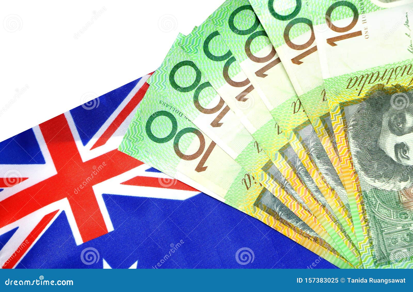 Group of 100 Dollar Australian Notes Expand on Australia Flag Stock ...