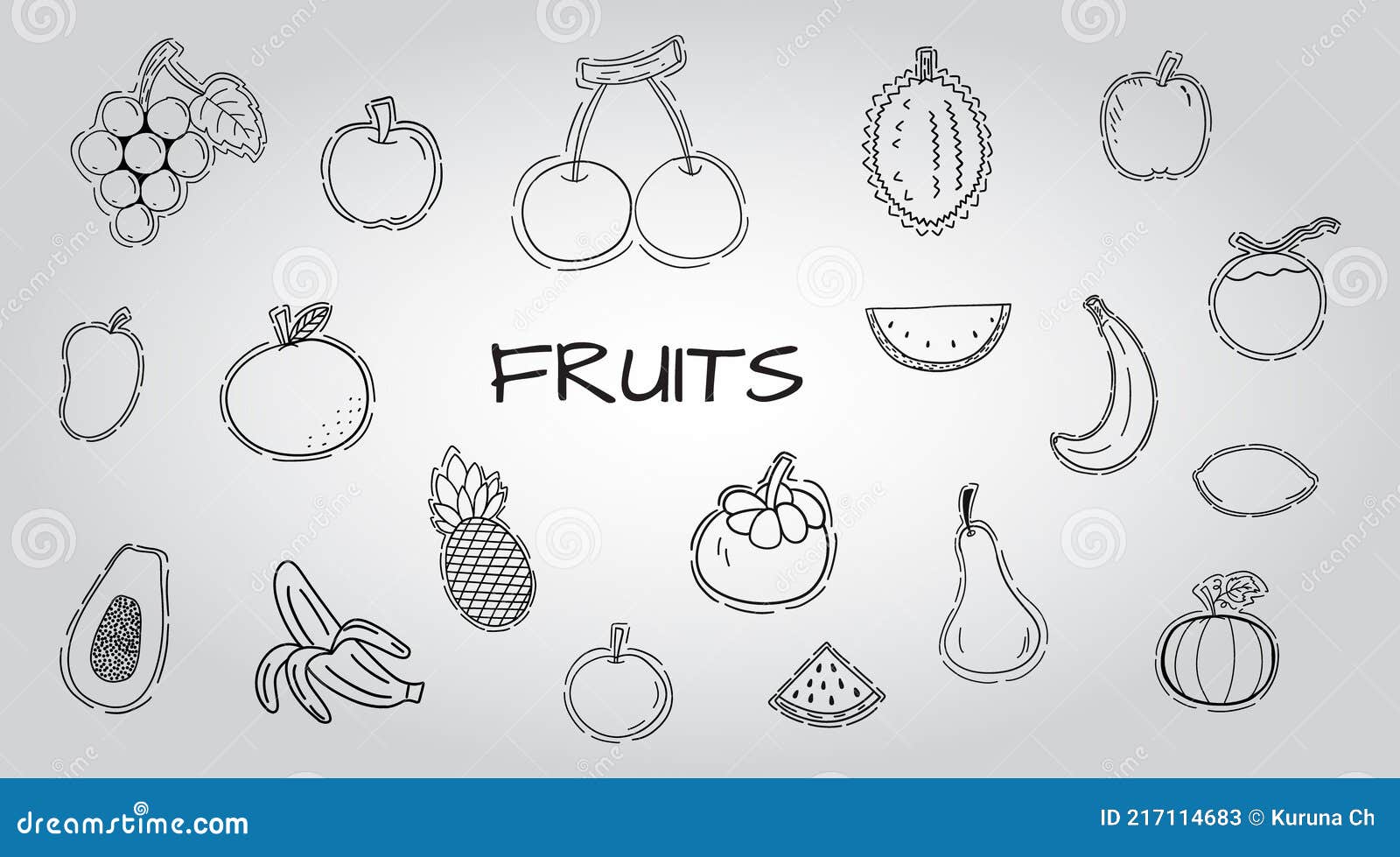 Group of Draw Fruit.vector Illustration Set Stock Vector Illustration