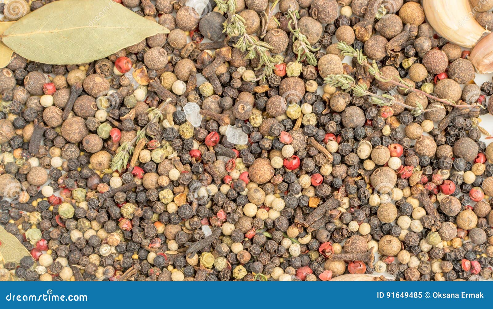 Group of Dry Spices with Thyme and Black Pepper Stock Image Image of