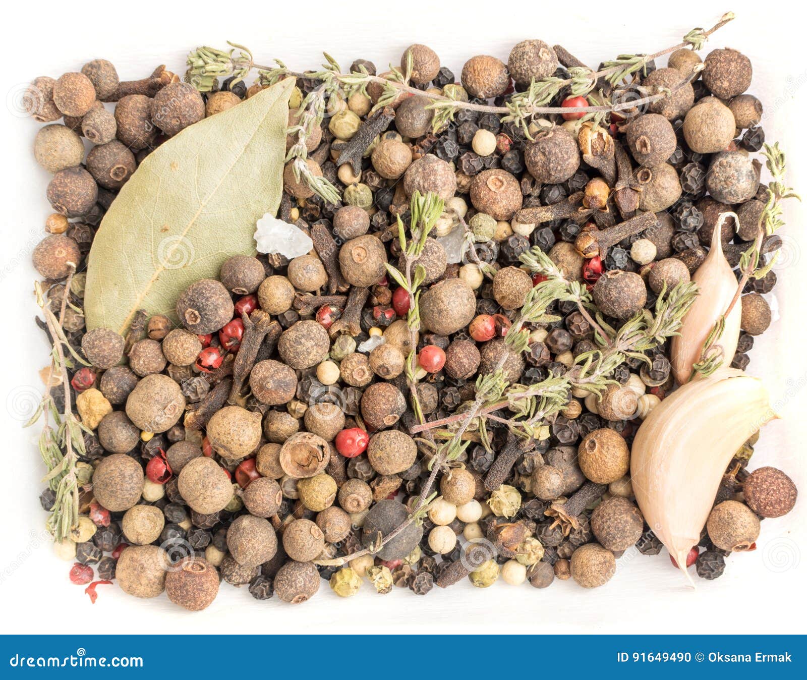 Group of Dry Spices with Thyme and Black Pepper Stock Photo Image of