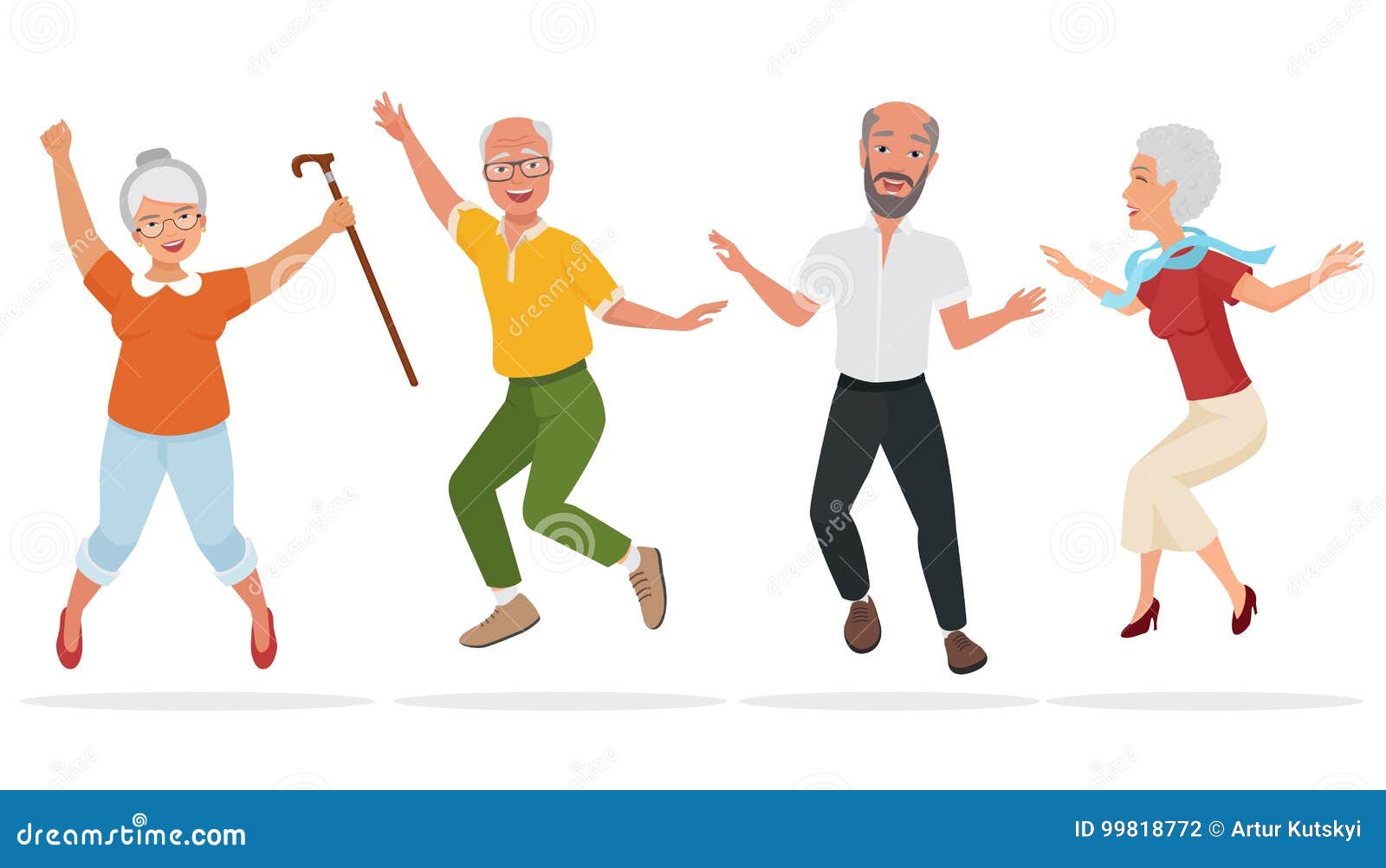 Group of Elderly People Together. Active and Happy Old Senior Jumping. Cartoon Vector Illustration. Stock Vector - Illustration of happiness, adult: 99818772 Group of Elderly People Together. Active and Happy Old Senior Jumping. Cartoon Vector Illustration. Stock Vector - Illustration of happiness, adult: 99818772