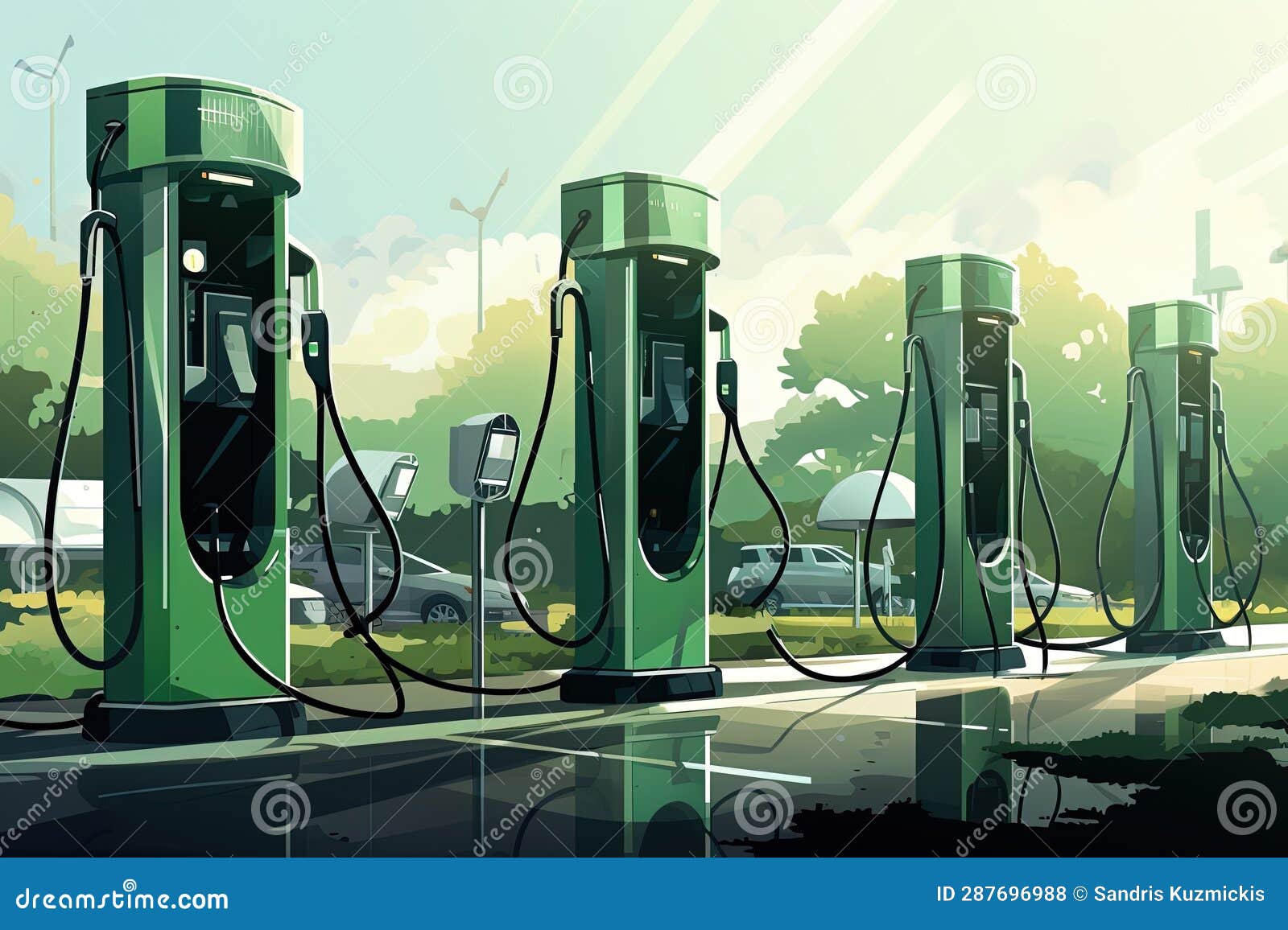 A Group of Electric Car Public Chargers Together Stock Illustration Illustration of public