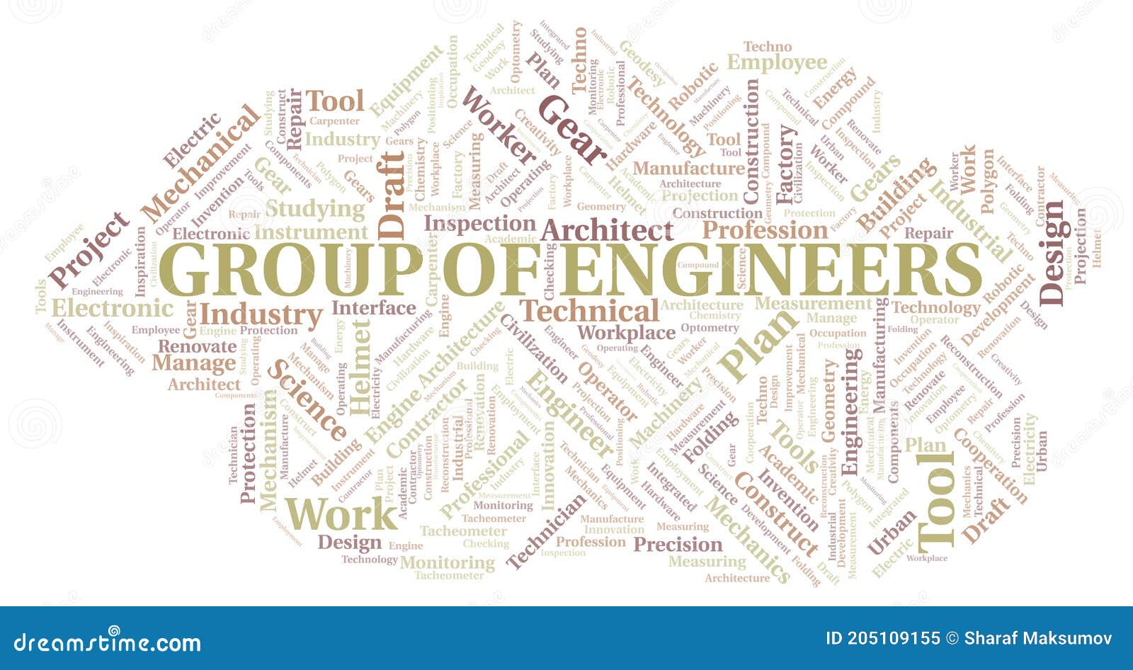 Group of engineers typography word cloud create with the text only