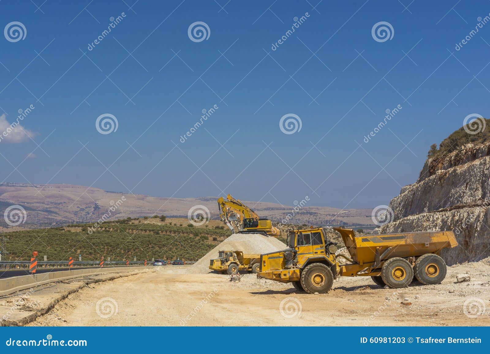 Group of Excavators on Gravel Hill Stock Image Image of machine, high