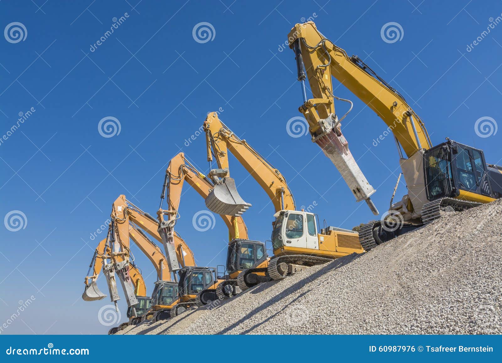Group of Excavators on Gravel Hill Stock Photo Image of mining, civil