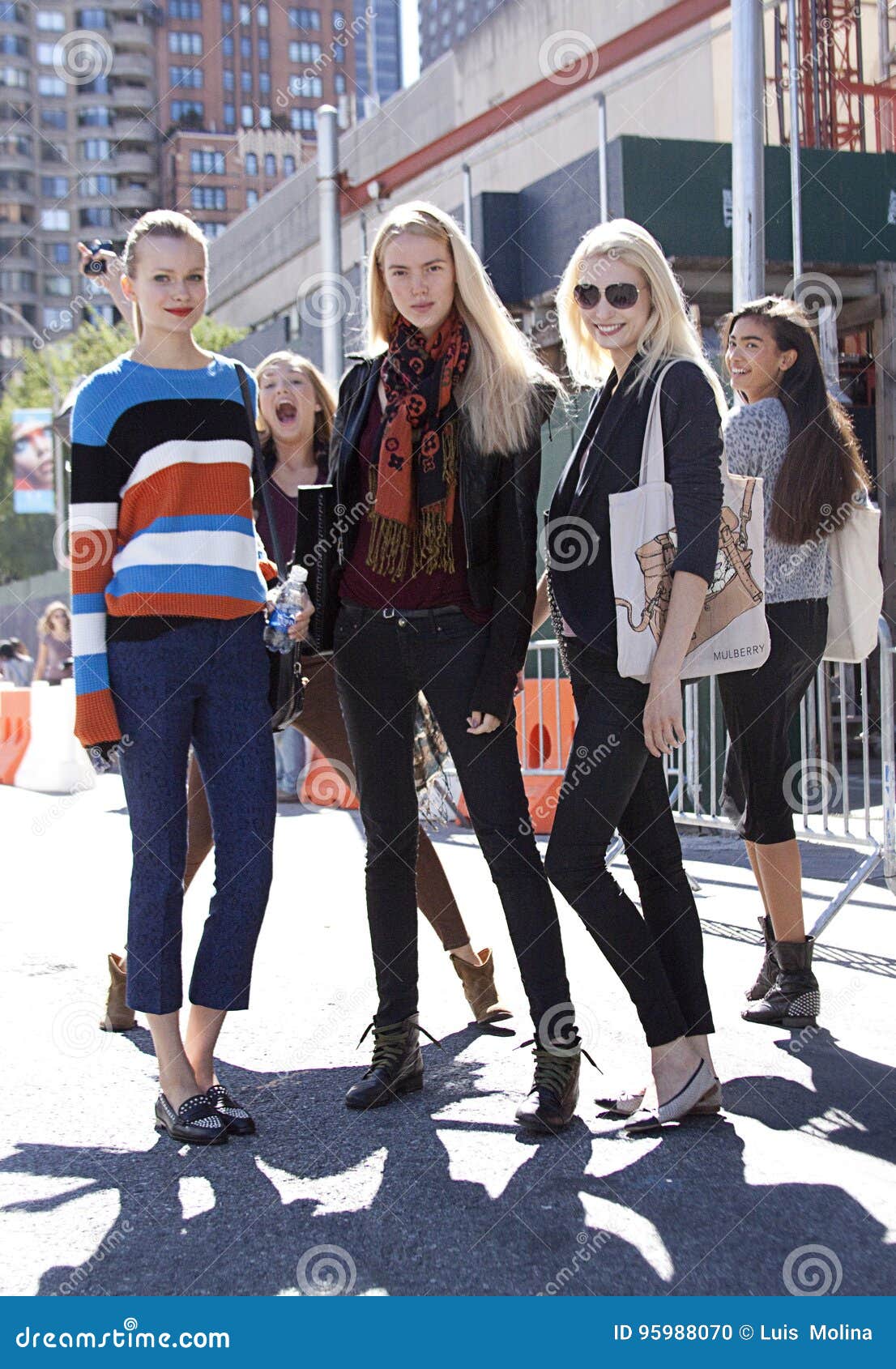 Group Of Fashion Models Summer Street Style During Fashion Week Editorial Image Image Of Girly Flatshoes