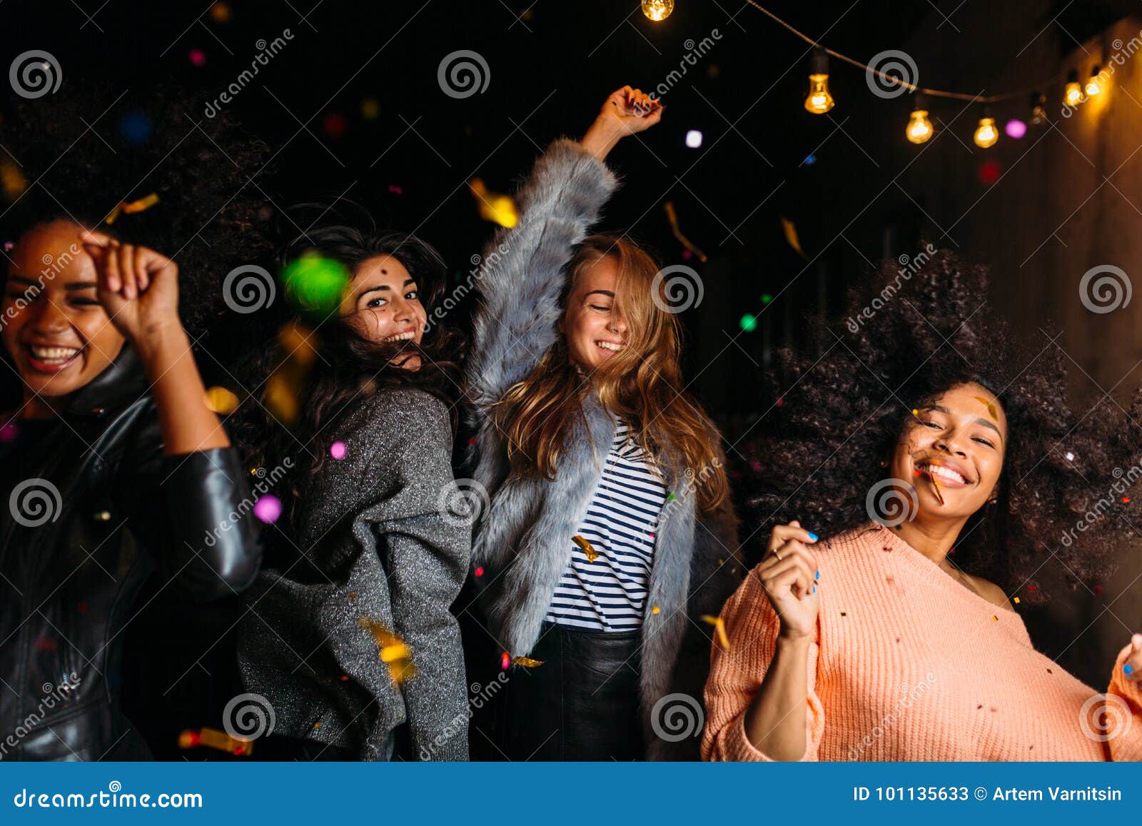 Group of Female Friends Dancing at Night Stock Image Image of friends