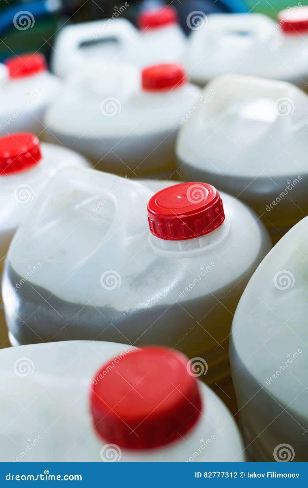 Group of Filled with Olive Oil Plastic Containers Stock Photo Image