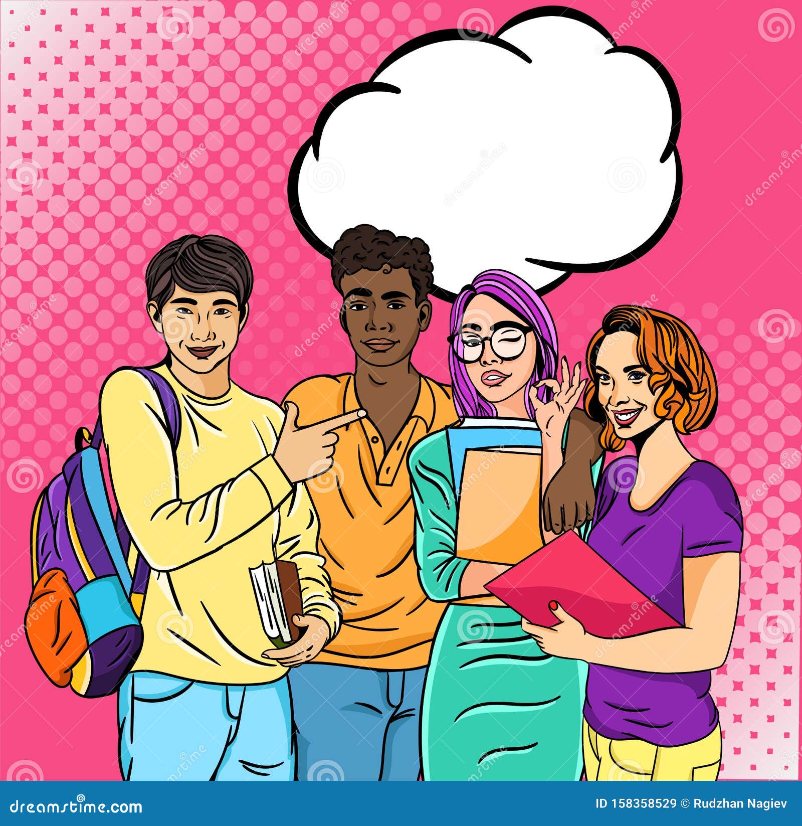 Group of Four Friends and Cool Students at the University with a Blank Speech Stock Vector - Illustration of cartoon, schoolfellow: 158358529 Group of Four Friends and Cool Students at the University with a Blank Speech Stock Vector - Illustration of cartoon, schoolfellow: 158358529