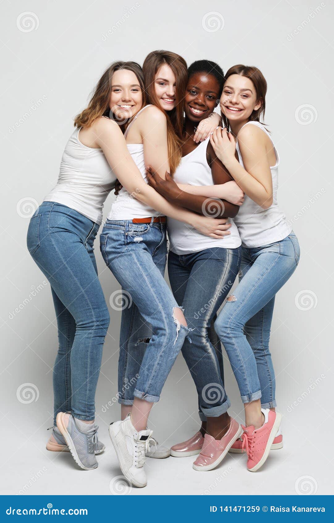 Group of Four Girls Friends of Different Nationalities Stock Image ...