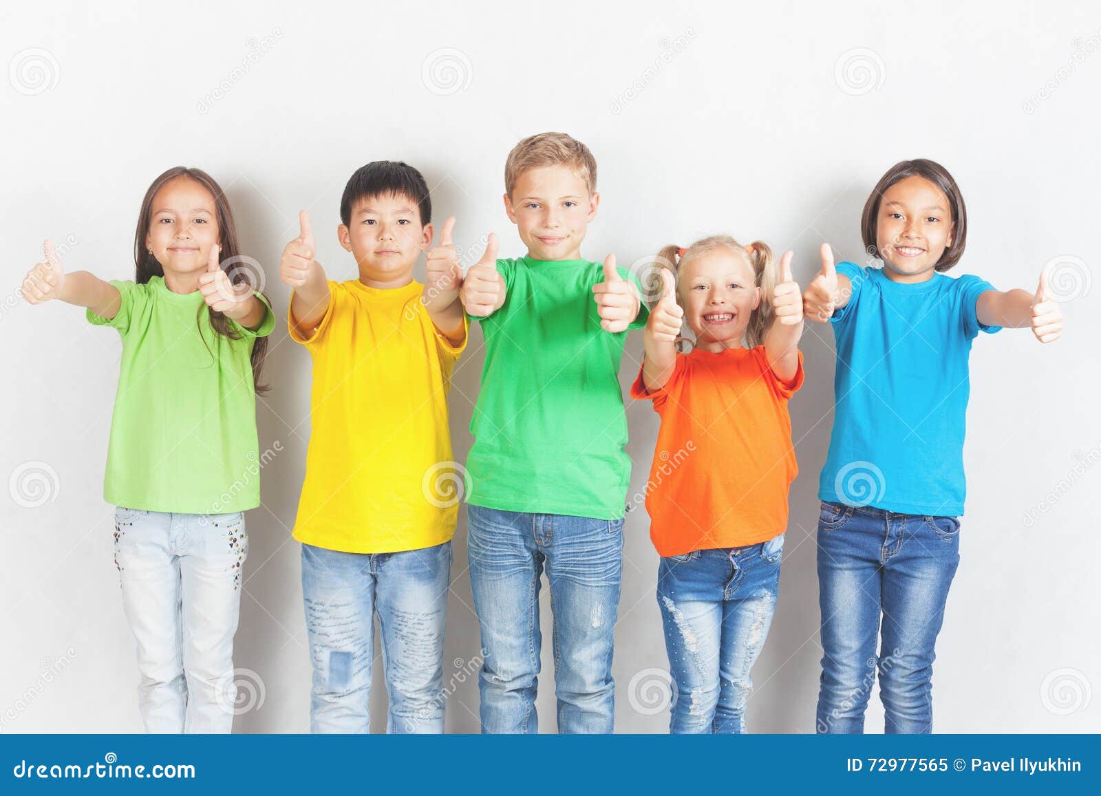 group of friendly childrens like a team together