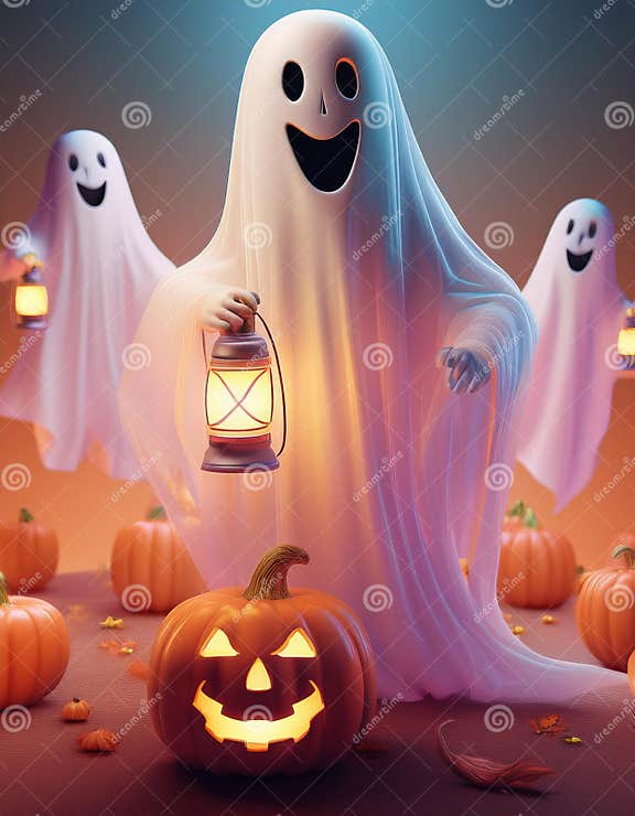 A Group Of Friendly Ghosts Floating Around A Pumpkin Patch Each A Group Of Friendly Ghosts Floating Around A Pumpkin Patch Each