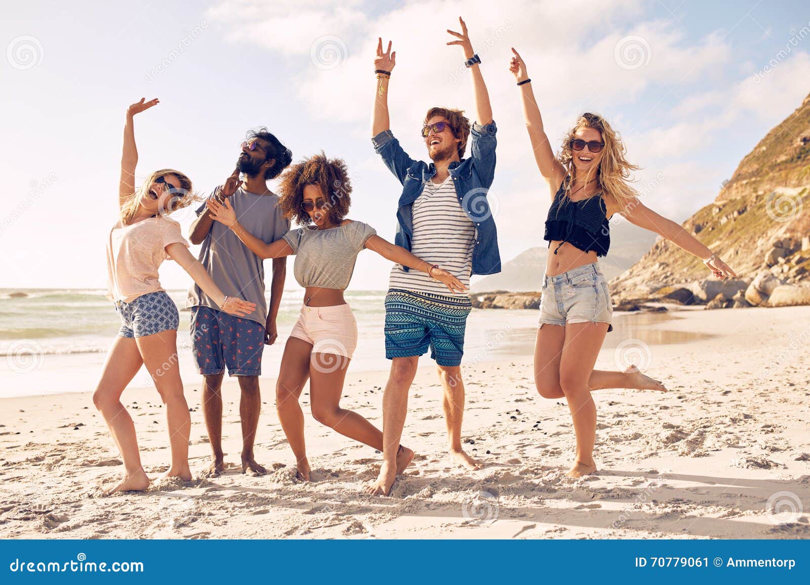 Group of Friends Having Fun at Beach Stock Image - Image of dancing ...