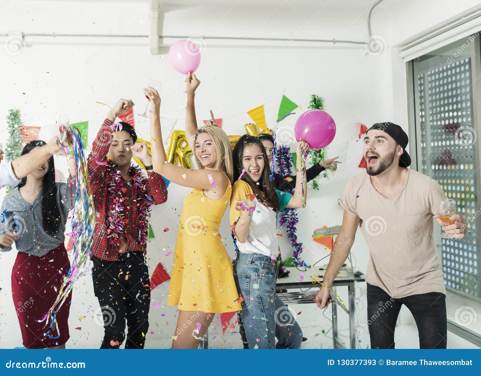 Group Of Friends Having Fun Party In The Night Celebration Stock Image